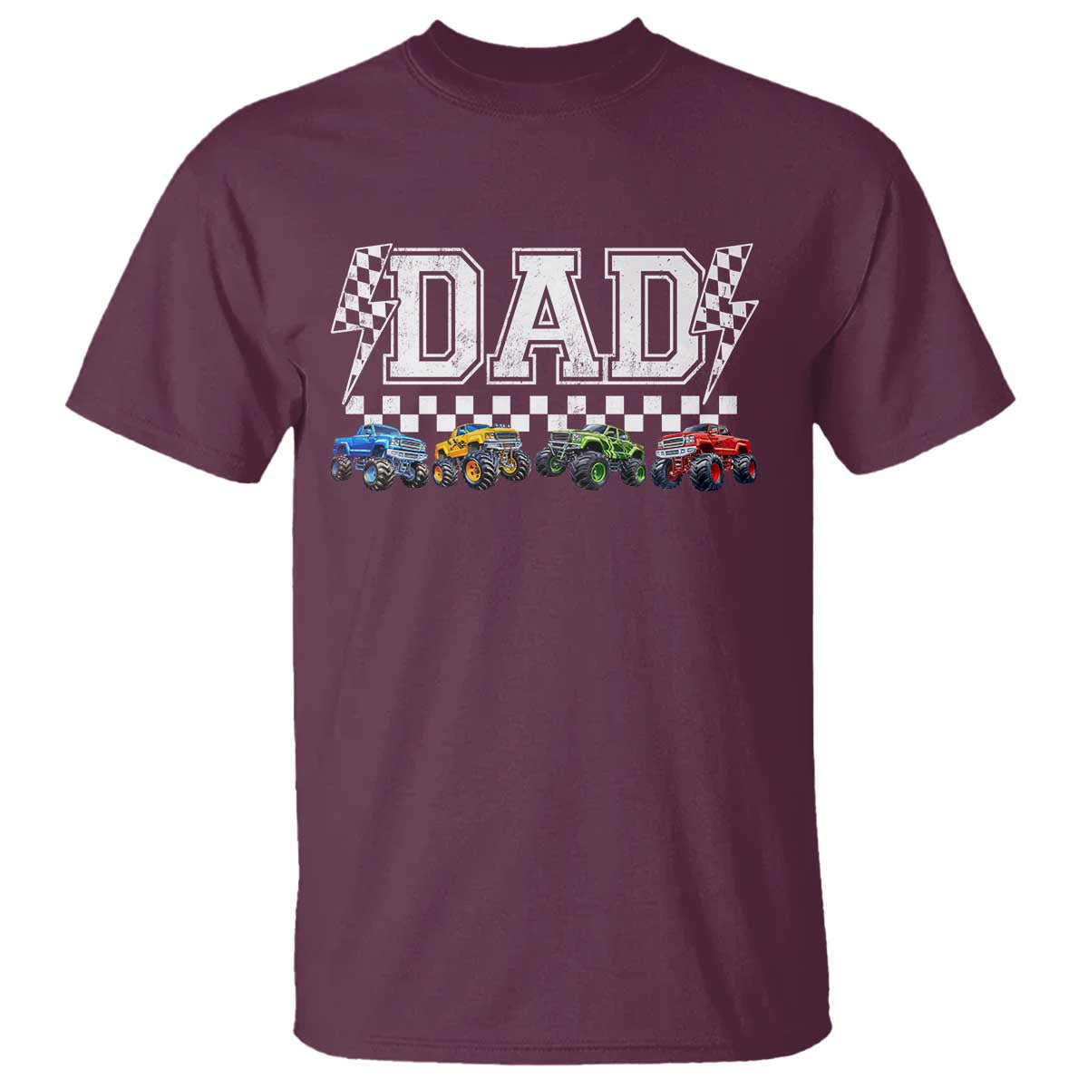 Monster Truck Dad T Shirt Funny Truck Daddy Checkered Father's Day TS11 Maroon Print Your Wear