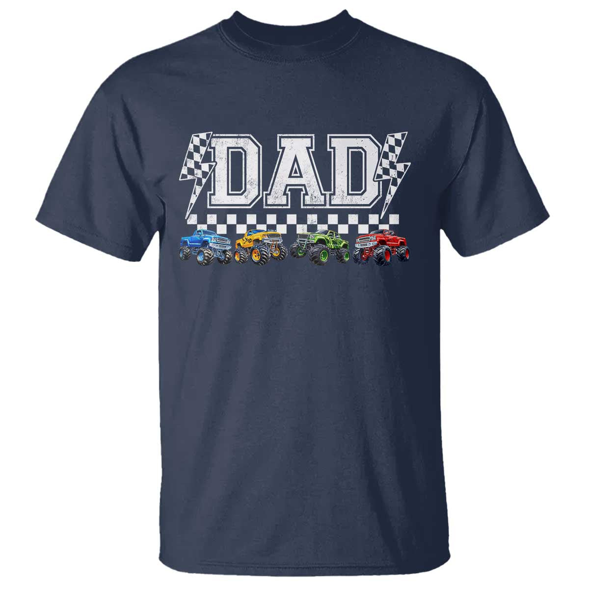 Monster Truck Dad T Shirt Funny Truck Daddy Checkered Father's Day TS11 Navy Print Your Wear