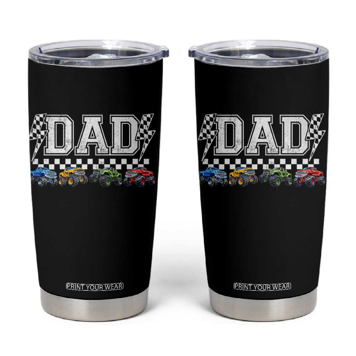 Monster Truck Dad Tumbler Cup Funny Truck Daddy Checkered Father's Day TS11 Black Print Your Wear