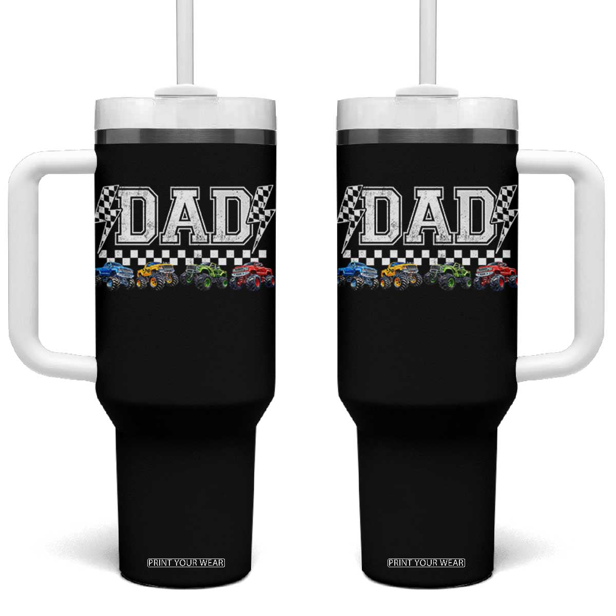 Monster Truck Dad Tumbler With Handle Funny Truck Daddy Checkered Father's Day TS11 One Size: 40 oz Black Print Your Wear