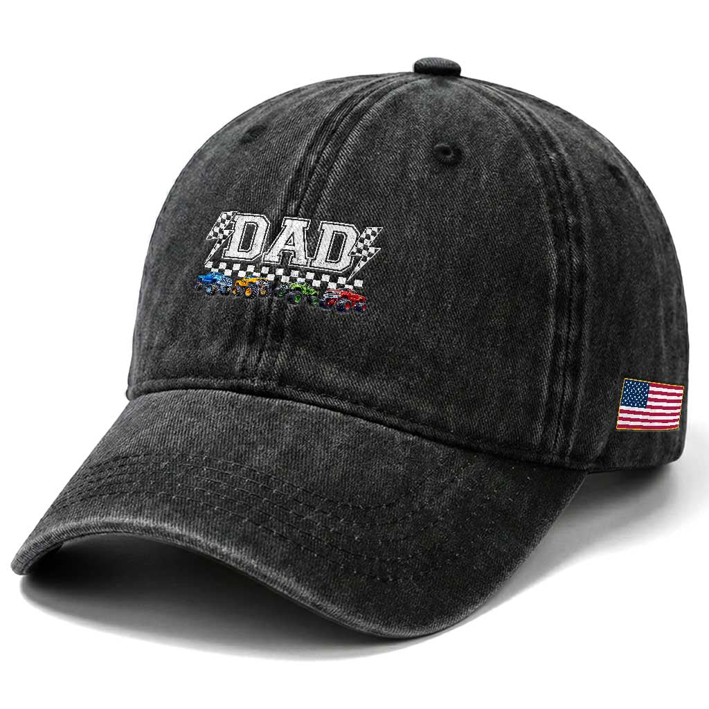 Monster Truck Dad Washed Cotton Baseball Cap Funny Truck Daddy Checkered Father's Day TS11 Print Your Wear