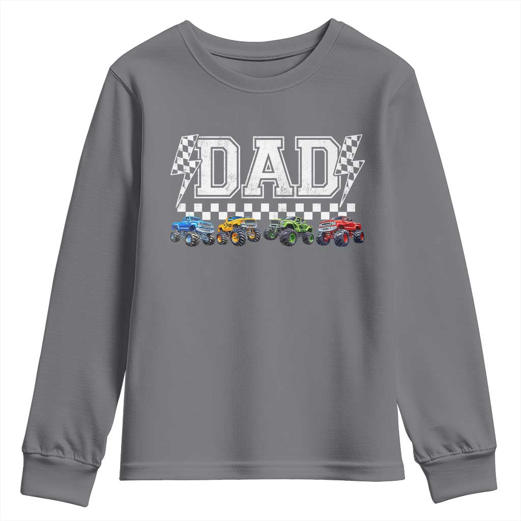 Monster Truck Dad Youth Sweatshirt Funny Truck Daddy Checkered Father's Day TS11 Charcoal Print Your Wear