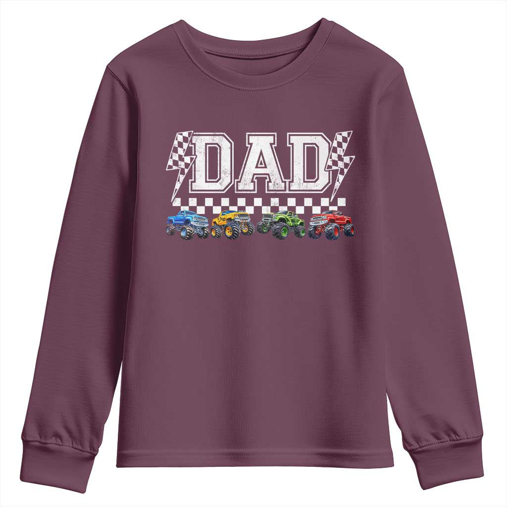 Monster Truck Dad Youth Sweatshirt Funny Truck Daddy Checkered Father's Day TS11 Maroon Print Your Wear