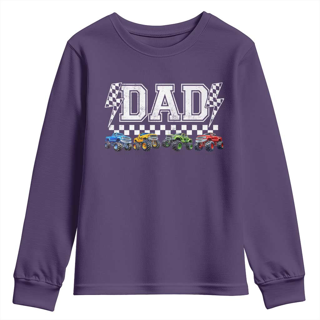 Monster Truck Dad Youth Sweatshirt Funny Truck Daddy Checkered Father's Day TS11 Purple Print Your Wear