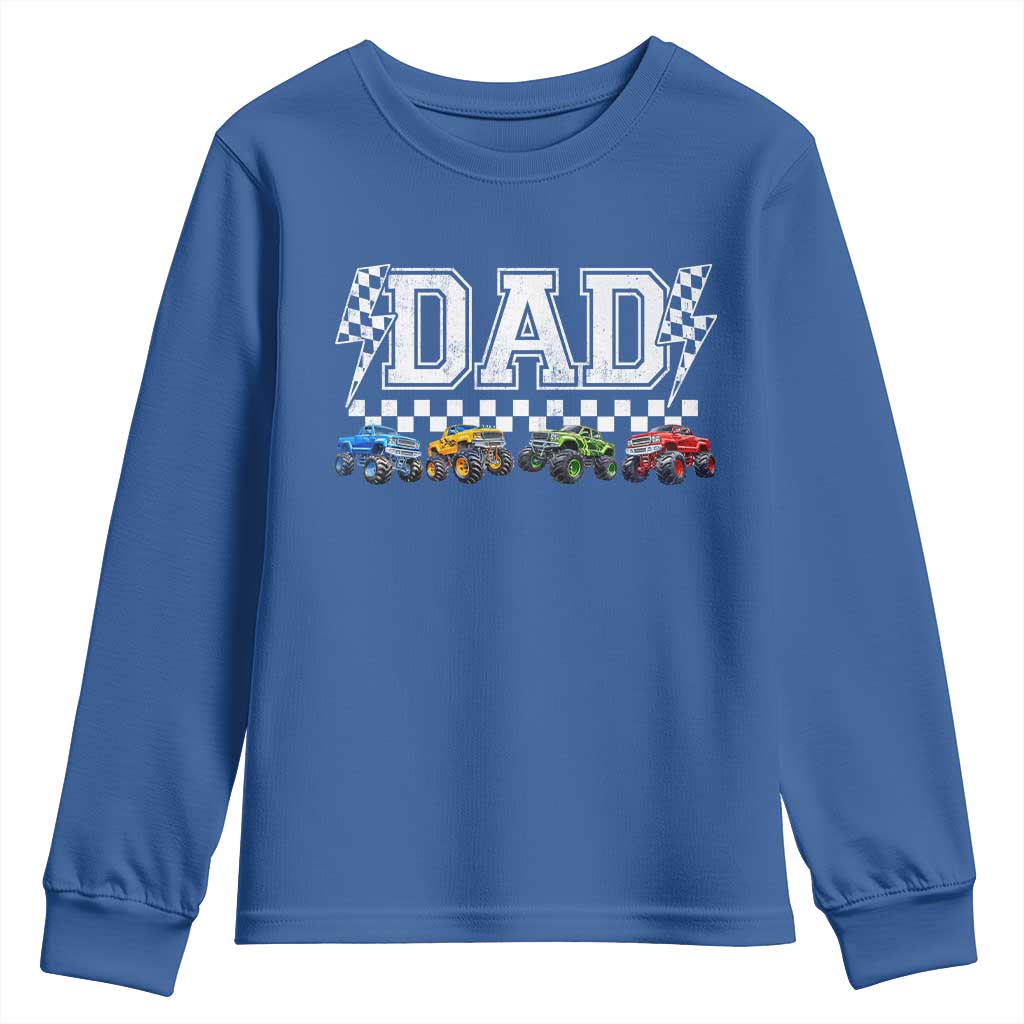 Monster Truck Dad Youth Sweatshirt Funny Truck Daddy Checkered Father's Day TS11 Royal Blue Print Your Wear
