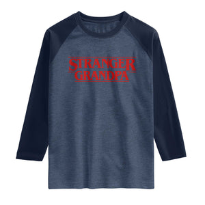 Stranger Grandpa Raglan Shirt Funny Grandfather Movie Gift TS11 Heather Denim Navy Print Your Wear