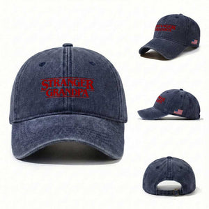 Stranger Grandpa Washed Cotton Baseball Cap Funny Grandfather Movie Gift TS11 Washed Cap Universal Fit Navy Print Your Wear