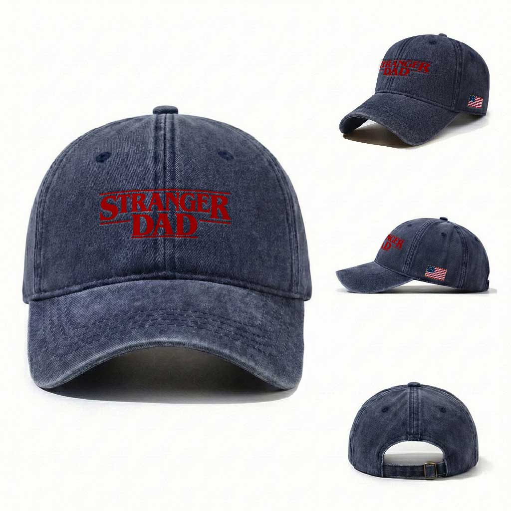 Stranger Dad Washed Cotton Baseball Cap Funny Fathers Day Movie Gift TS11 Washed Cap Universal Fit Navy Print Your Wear