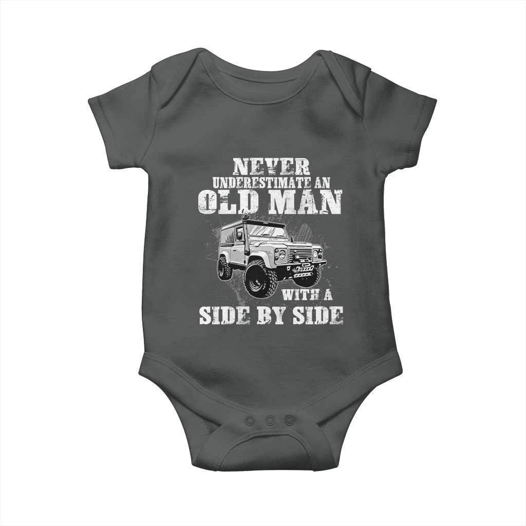 Classic Car Baby Onesie Never Underestimate An Old Man With A Side By Side Vintage Car TS11 Dark Heather Print Your Wear