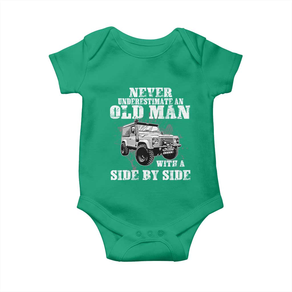Classic Car Baby Onesie Never Underestimate An Old Man With A Side By Side Vintage Car TS11 Irish Green Print Your Wear