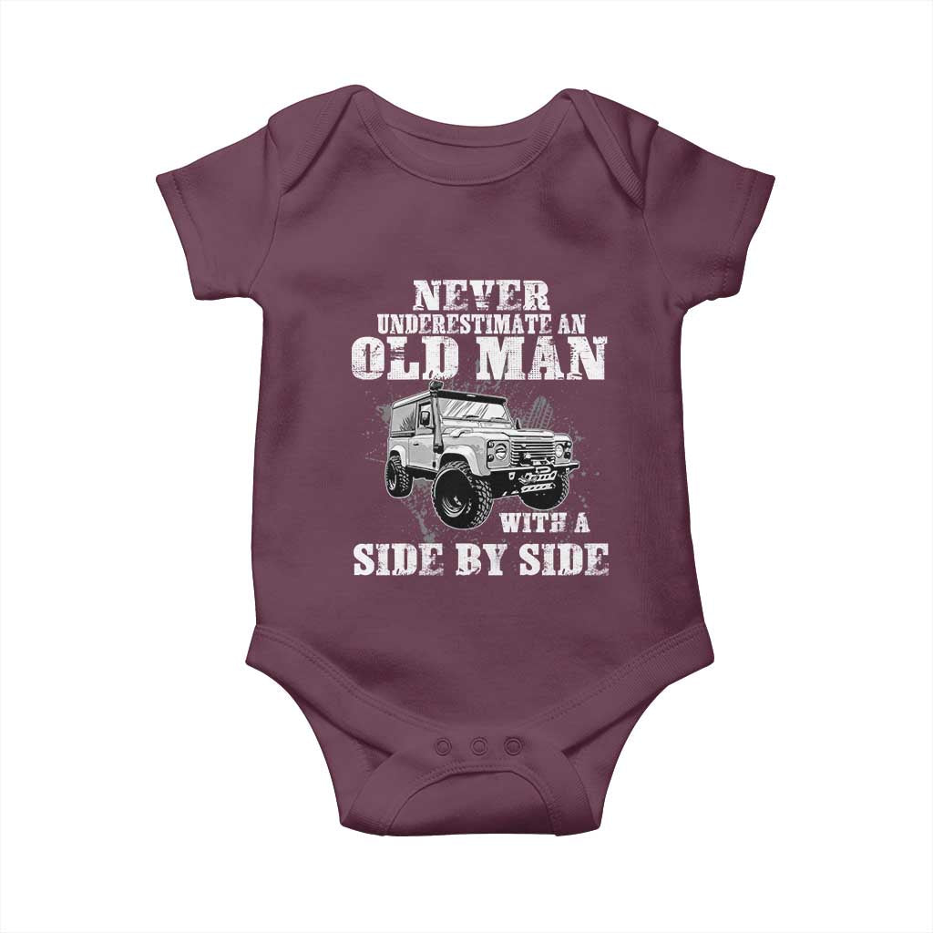 Classic Car Baby Onesie Never Underestimate An Old Man With A Side By Side Vintage Car TS11 Maroon Print Your Wear