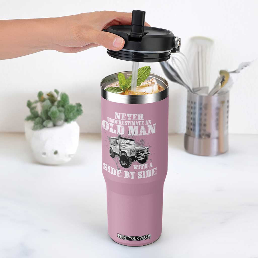Classic Car Flip Straw Tumbler Never Underestimate An Old Man With A Side By Side Vintage Car TS11 One Size: 30 oz Light Pink Print Your Wear