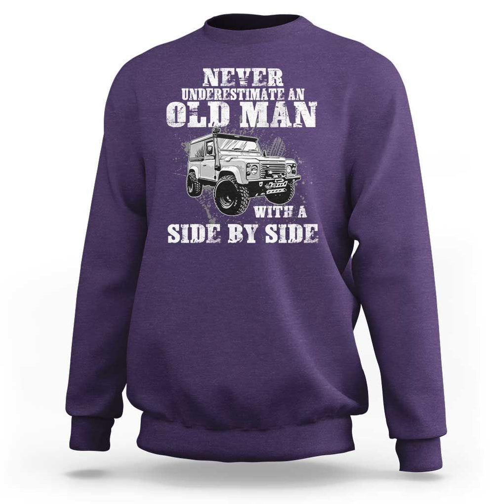 Classic Car Sweatshirt Never Underestimate An Old Man With A Side By Side Vintage Car TS11 Purple Print Your Wear