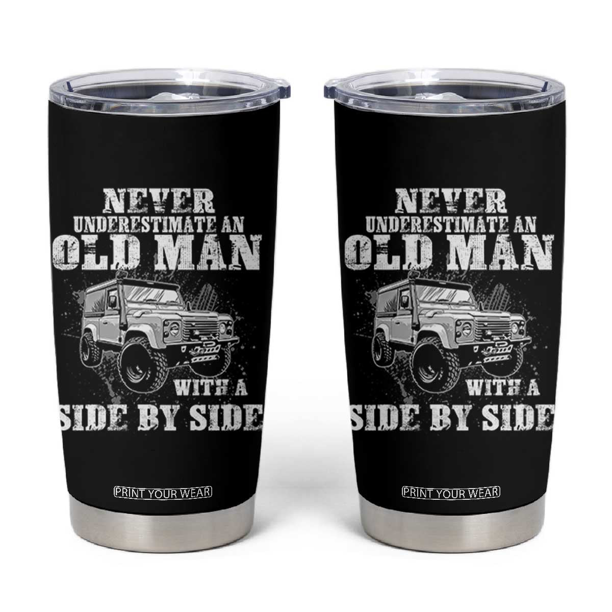 Classic Car Tumbler Cup Never Underestimate An Old Man With A Side By Side Vintage Car TS11 Black Print Your Wear