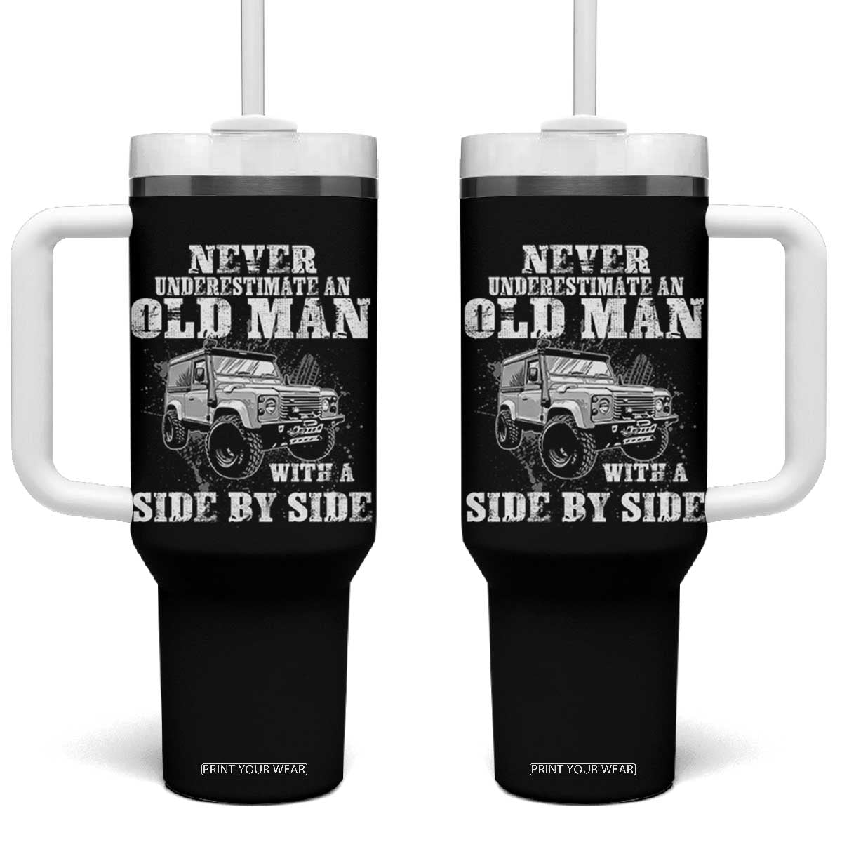 Classic Car Tumbler With Handle Never Underestimate An Old Man With A Side By Side Vintage Car TS11 One Size: 40 oz Black Print Your Wear