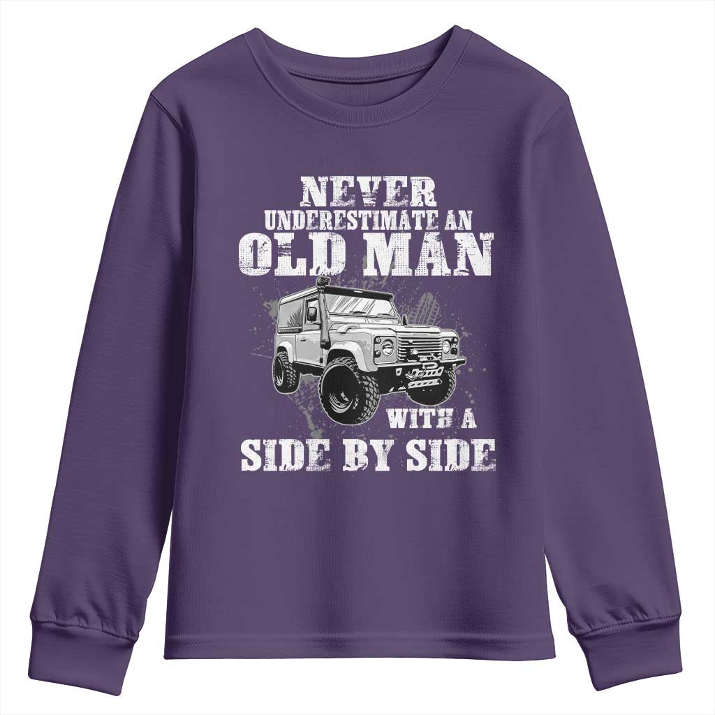 Classic Car Youth Sweatshirt Never Underestimate An Old Man With A Side By Side Vintage Car TS11 Purple Print Your Wear