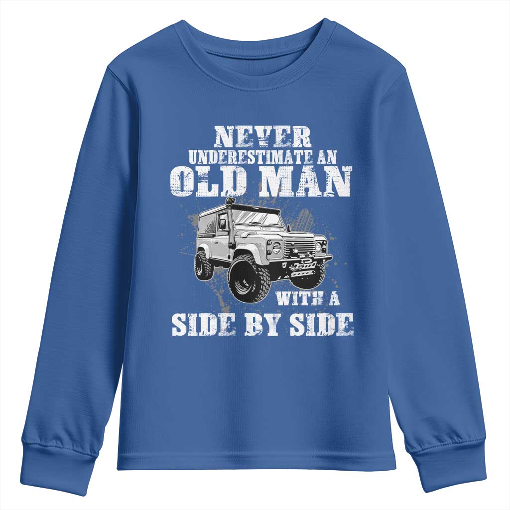 Classic Car Youth Sweatshirt Never Underestimate An Old Man With A Side By Side Vintage Car TS11 Royal Blue Print Your Wear
