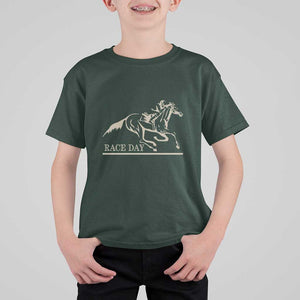 Horse Racing T Shirt For Kid Race Day Vintage Equestrian Jumping TS11 Dark Forest Green Print Your Wear