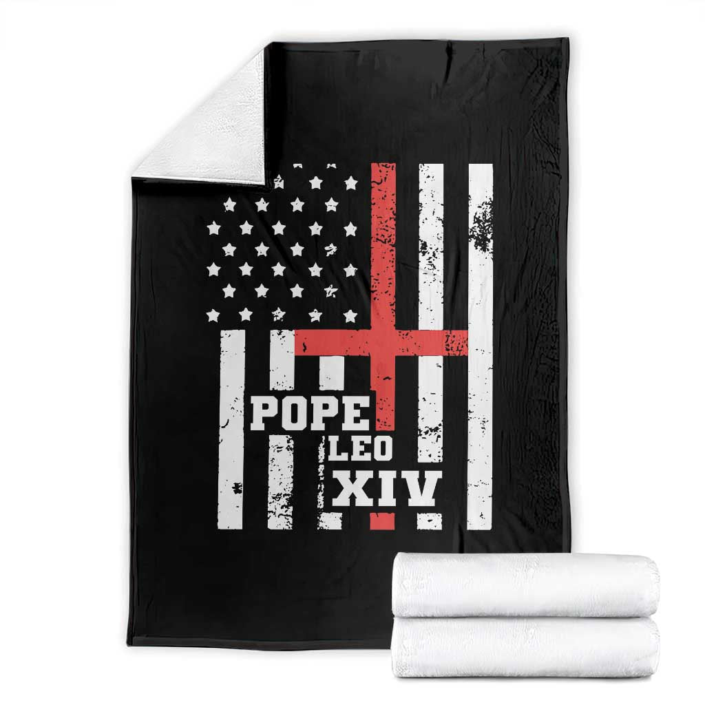 Pope Leo XIV Throw Blanket First American Pope Catholic Religious Cross American Flag TS11 Black Print Your Wear