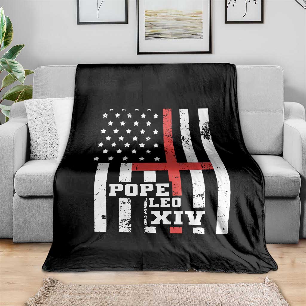 Pope Leo XIV Throw Blanket First American Pope Catholic Religious Cross American Flag TS11 Print Your Wear