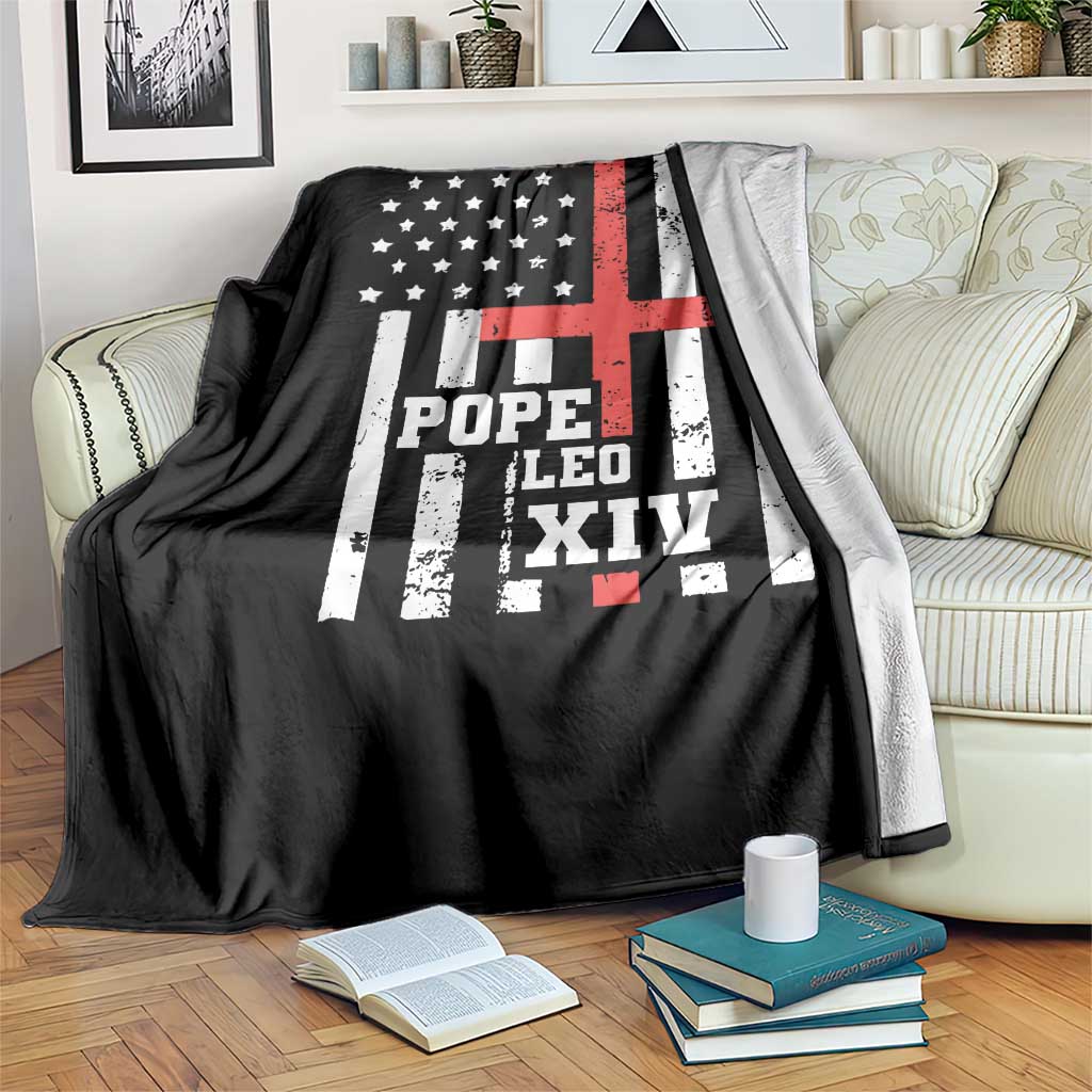 Pope Leo XIV Throw Blanket First American Pope Catholic Religious Cross American Flag TS11 Print Your Wear
