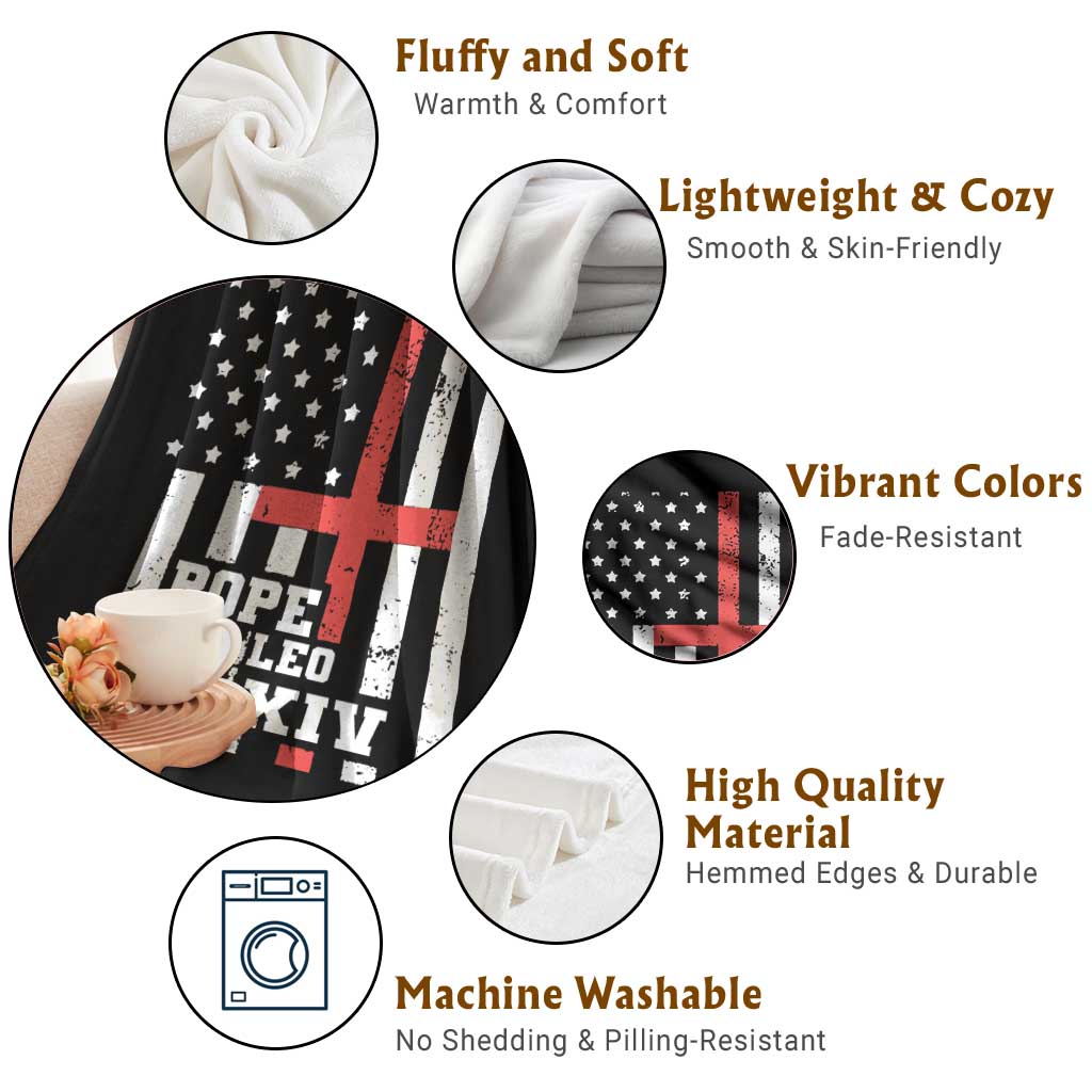 Pope Leo XIV Throw Blanket First American Pope Catholic Religious Cross American Flag TS11 Print Your Wear