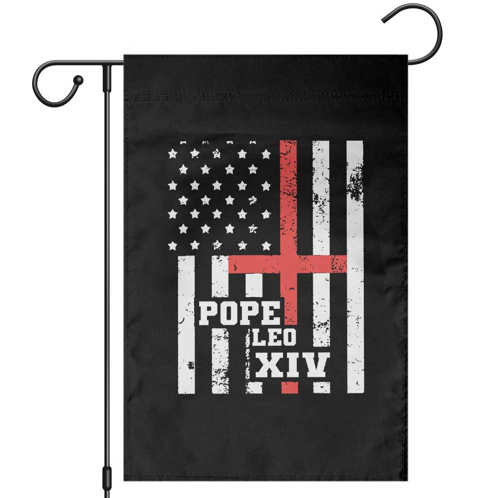 Pope Leo XIV Garden Flag First American Pope Catholic Religious Cross American Flag TS11 Black Print Your Wear
