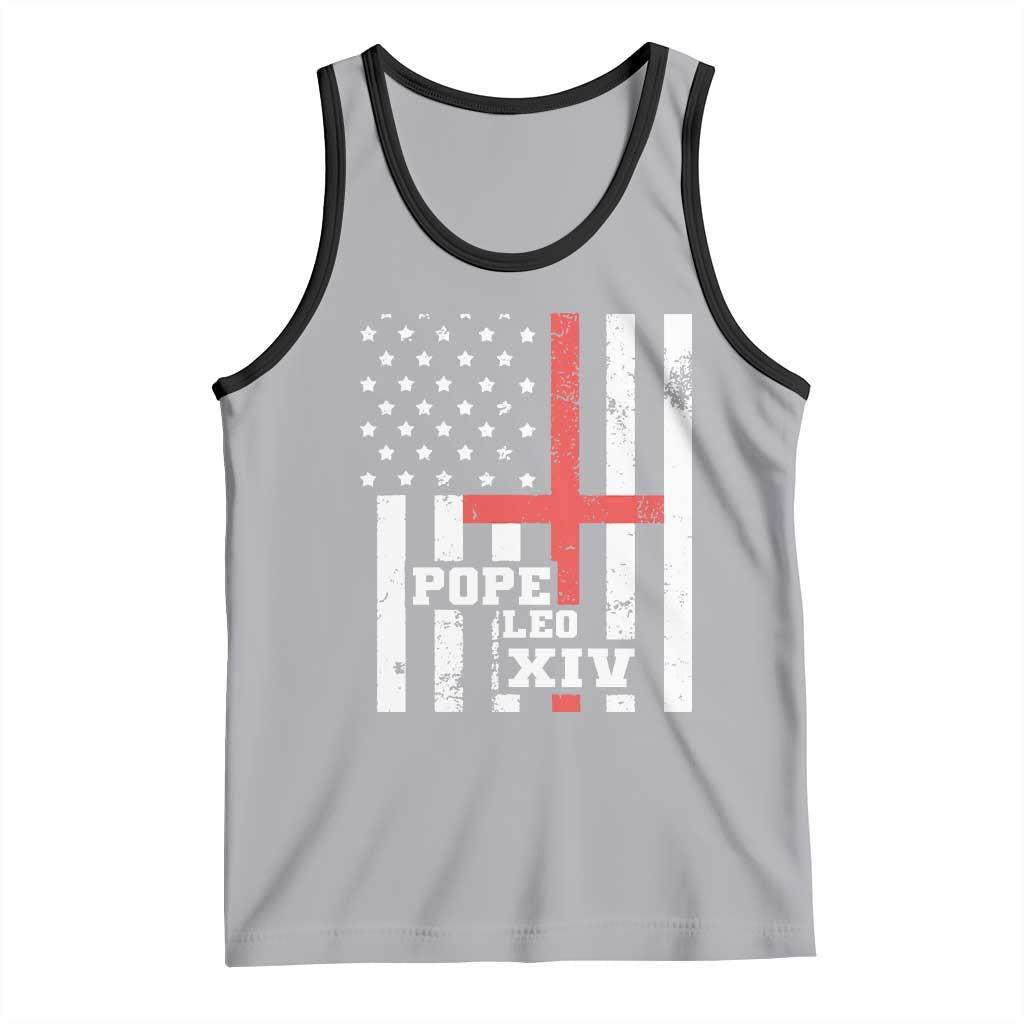 Pope Leo XIV Tank Top First American Pope Catholic Religious Cross American Flag TS11 Athletic Heather Black Print Your Wear