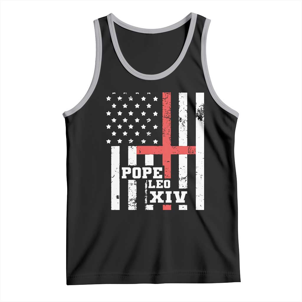 Pope Leo XIV Tank Top First American Pope Catholic Religious Cross American Flag TS11 Black Athletic Heather Print Your Wear