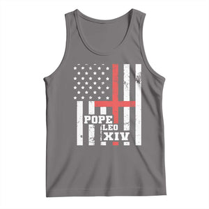 Pope Leo XIV Tank Top First American Pope Catholic Religious Cross American Flag TS11 Deep Heather Print Your Wear