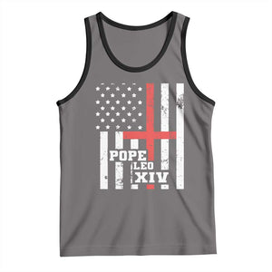 Pope Leo XIV Tank Top First American Pope Catholic Religious Cross American Flag TS11 Deep Heather Black Print Your Wear