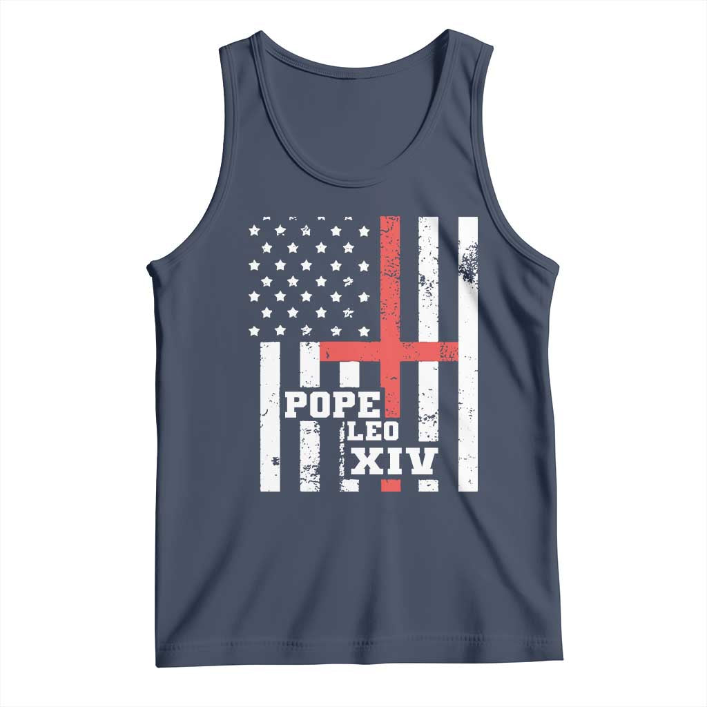Pope Leo XIV Tank Top First American Pope Catholic Religious Cross American Flag TS11 Navy Print Your Wear