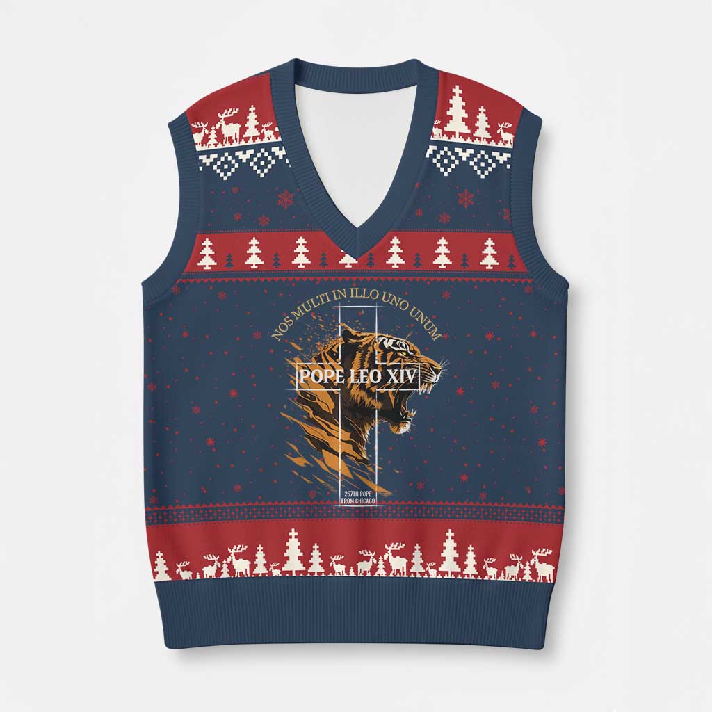 Cardinal Pope Leo XIV V-Neck Knit Sweater Vest Nos Multi In Illo Uno Unum 267th Pope From Chicago Tiger TS11 Navy Red Print Your Wear