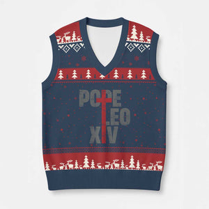 Pope Leo XIV V-Neck Knit Sweater Vest First American Pope Catholic Religious Cross TS11 Navy Red Print Your Wear