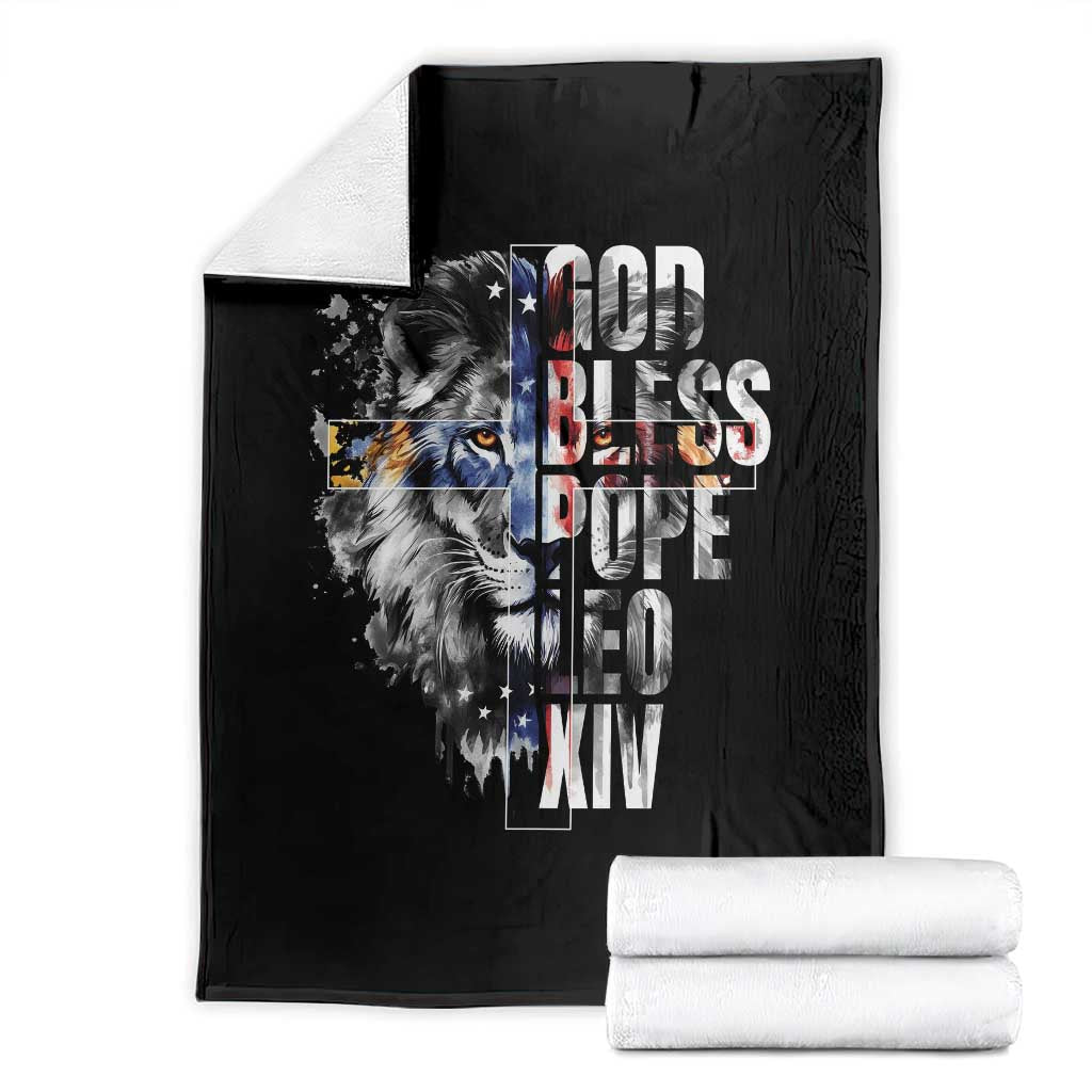 God Bless Pope Leo XIV Throw Blanket Lion American Flag TS11 Black Print Your Wear