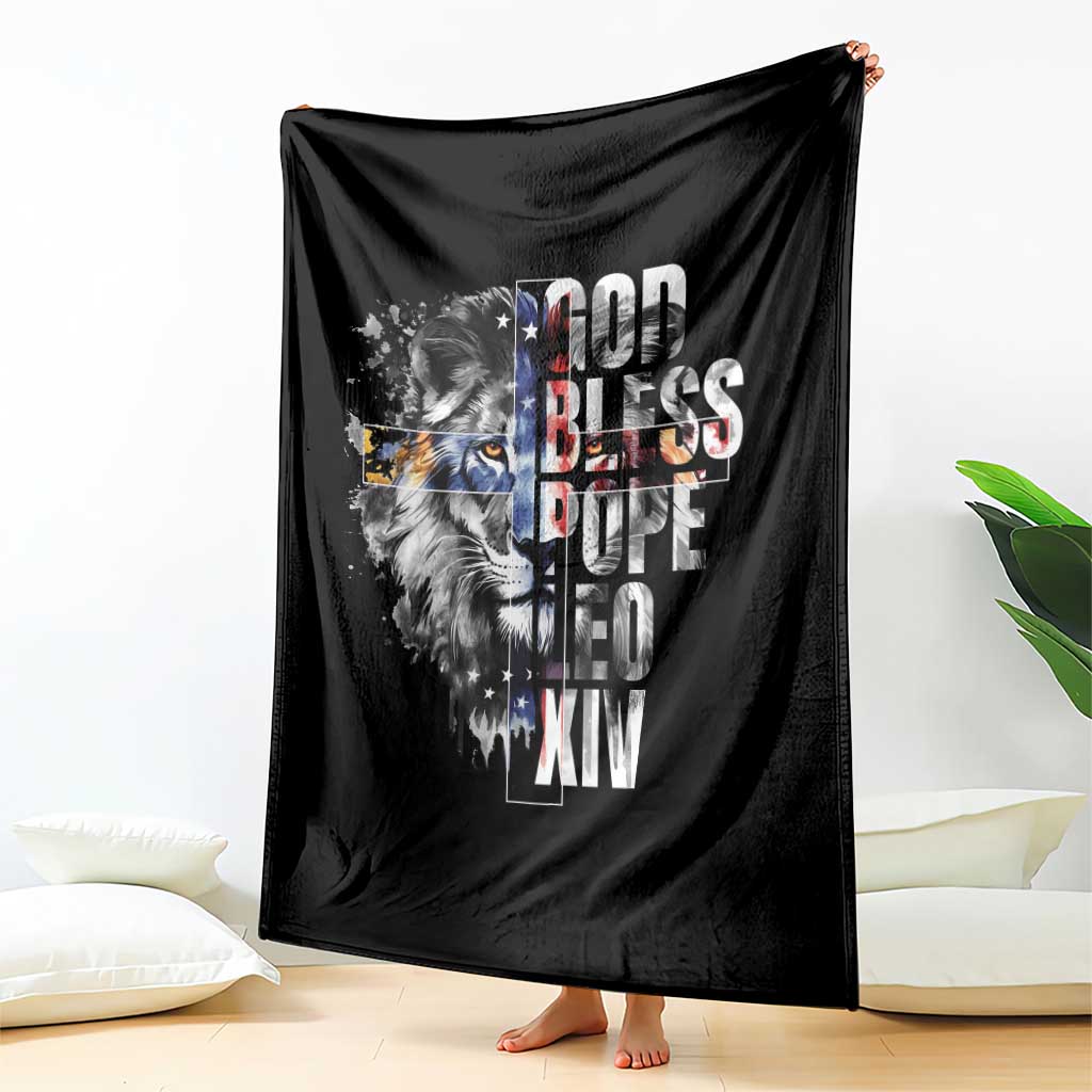 God Bless Pope Leo XIV Throw Blanket Lion American Flag TS11 Print Your Wear