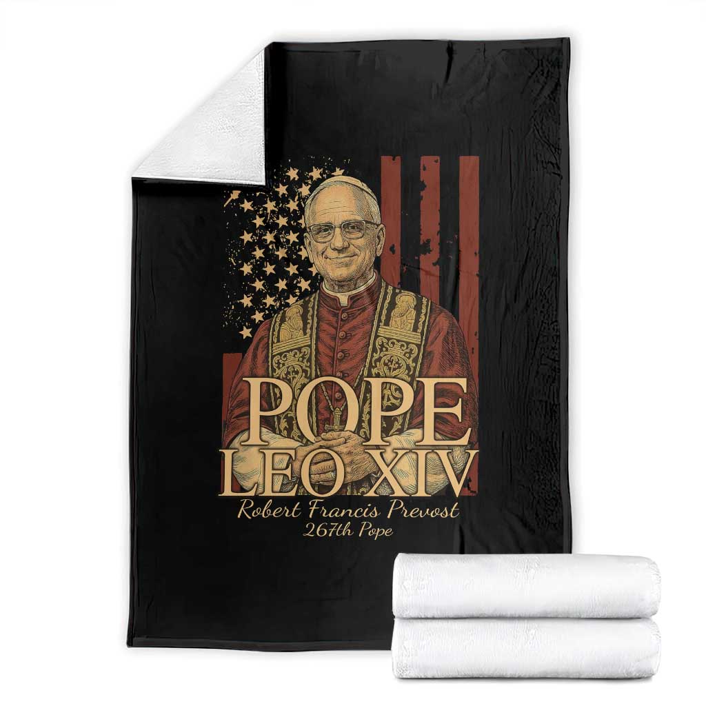 Cardinal Pope Leo XIV Throw Blanket 267th Robert Francis Prevost American Flag TS11 Black Print Your Wear