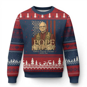 Cardinal Pope Leo XIV Ugly Christmas Sweater 267th Robert Francis Prevost American Flag TS11 Navy Red Print Your Wear
