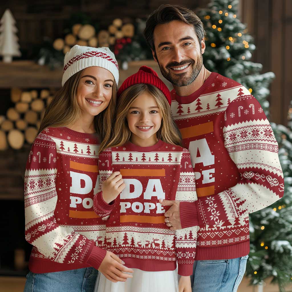 Funny Da Pope From America Chicago Ugly Christmas Sweater TS11 Red Beige Print Your Wear