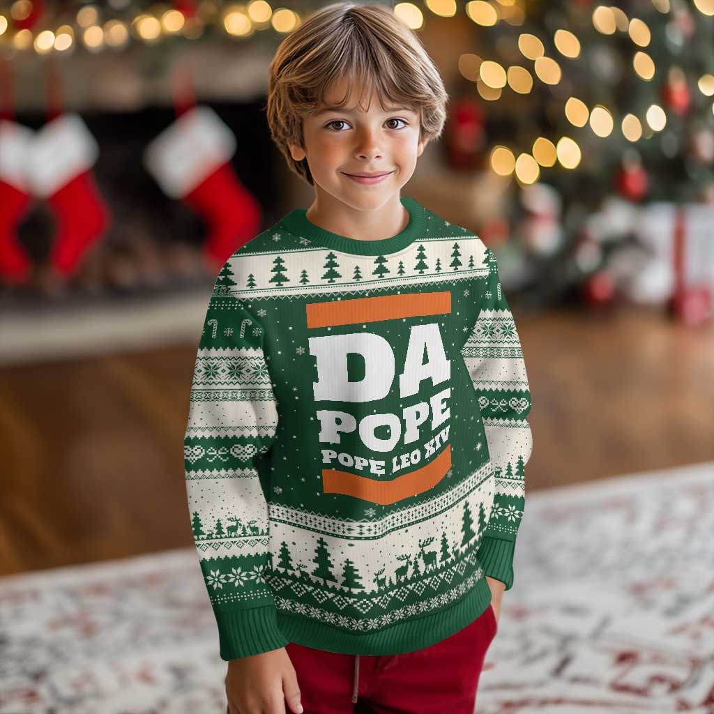 Funny Da Pope From America Chicago Pope Leo XIV Ugly Christmas Sweater TS11 Forest Green Beige Print Your Wear
