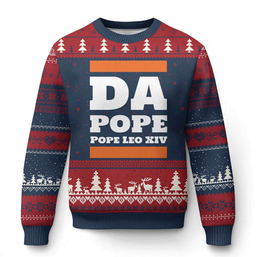 Funny Da Pope From America Chicago Pope Leo XIV Ugly Christmas Sweater TS11 Navy Red Print Your Wear