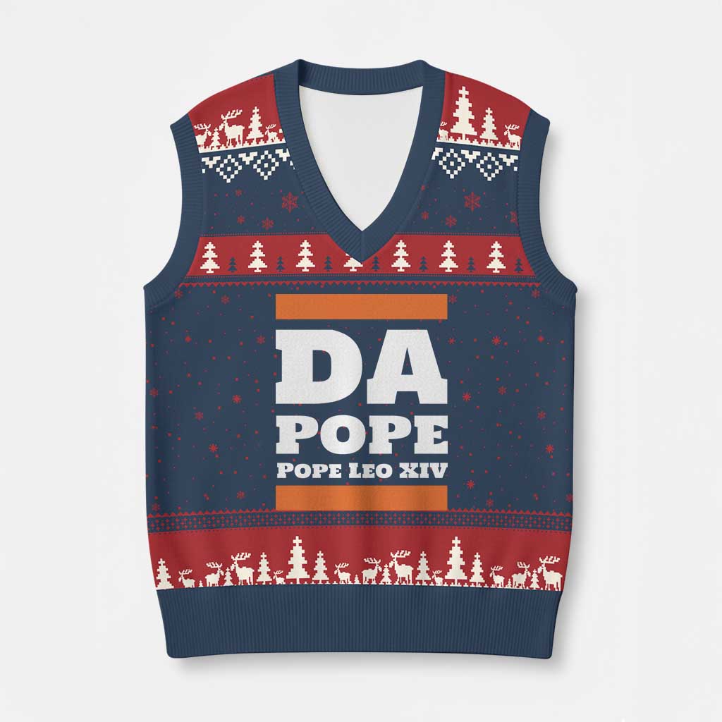 Funny Da Pope From America Chicago Pope Leo XIV V-Neck Knit Sweater Vest TS11 Navy Red Print Your Wear