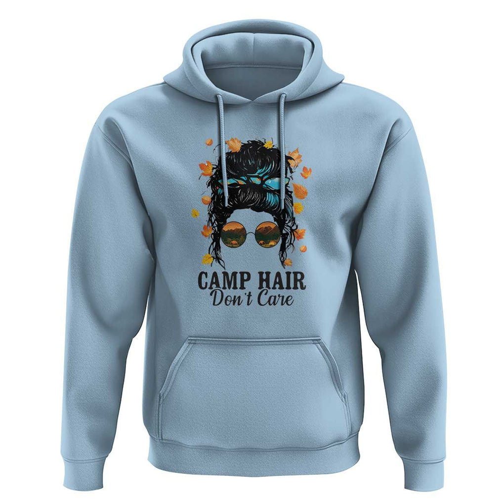 Funny Camping Lover Hoodie Camp Hair Don't Care Messy Bun Camper TS11 Light Blue Print Your Wear