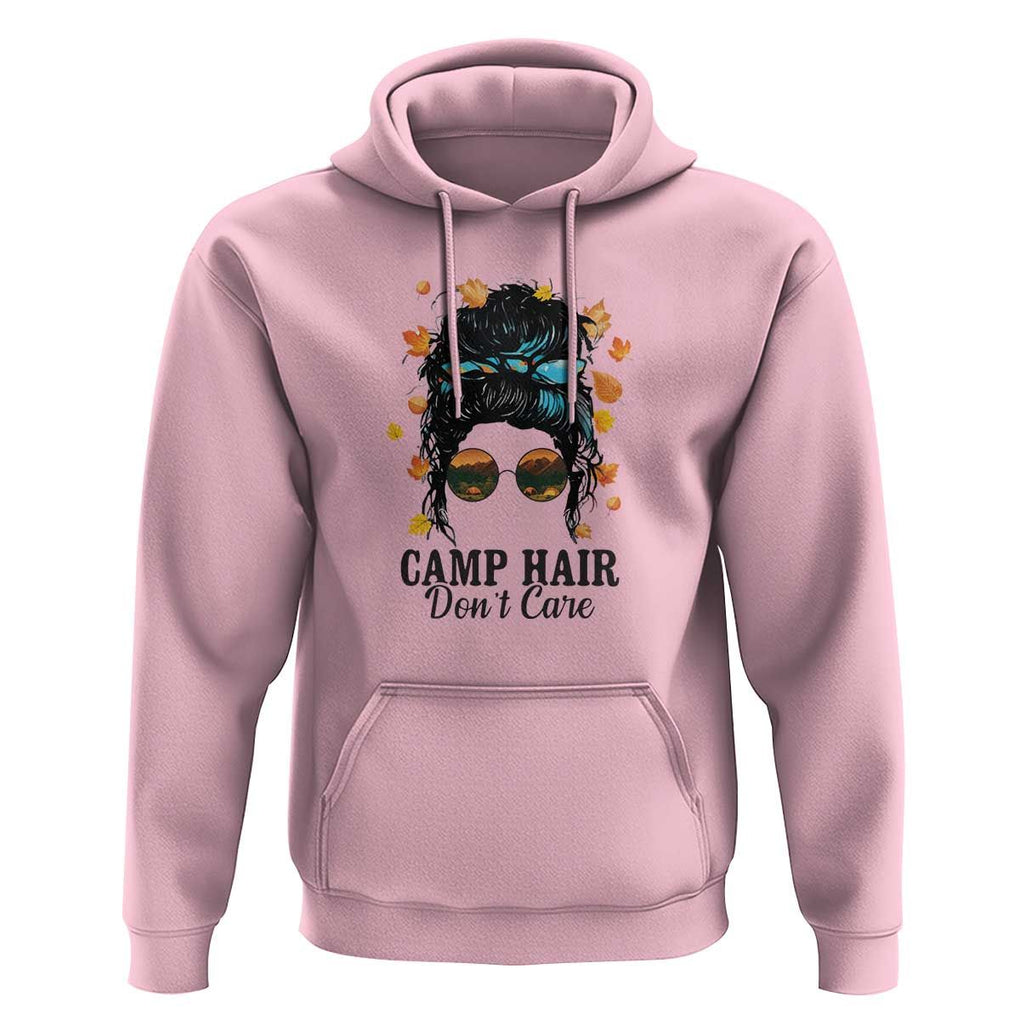 Funny Camping Lover Hoodie Camp Hair Don't Care Messy Bun Camper TS11 Light Pink Print Your Wear