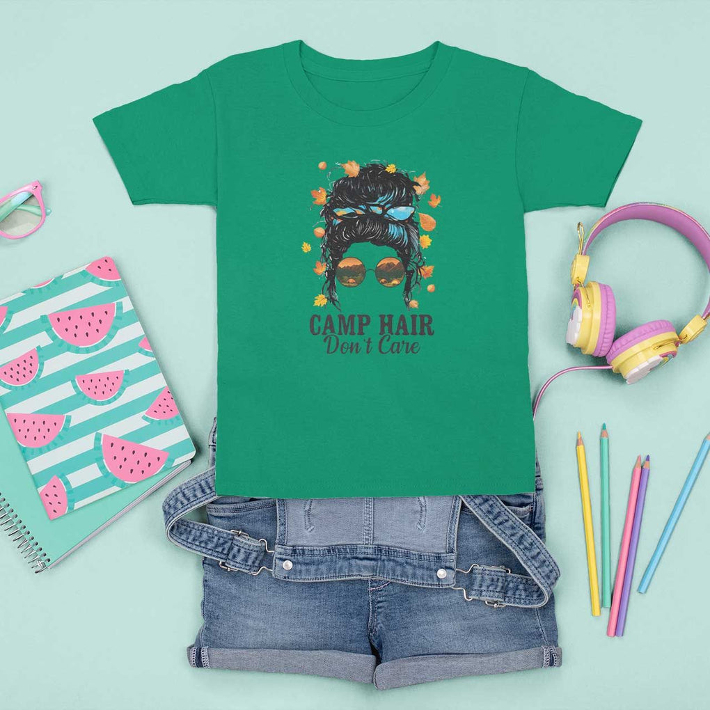 Funny Camping Lover T Shirt For Kid Camp Hair Don't Care Messy Bun Camper TS11 Irish Green Print Your Wear