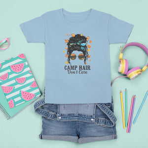 Funny Camping Lover T Shirt For Kid Camp Hair Don't Care Messy Bun Camper TS11 Light Blue Print Your Wear