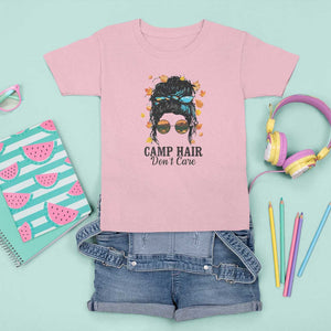 Funny Camping Lover T Shirt For Kid Camp Hair Don't Care Messy Bun Camper TS11 Light Pink Print Your Wear