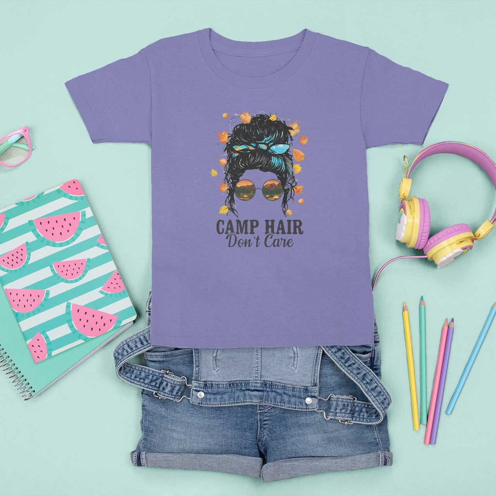 Funny Camping Lover T Shirt For Kid Camp Hair Don't Care Messy Bun Camper TS11 Violet Print Your Wear