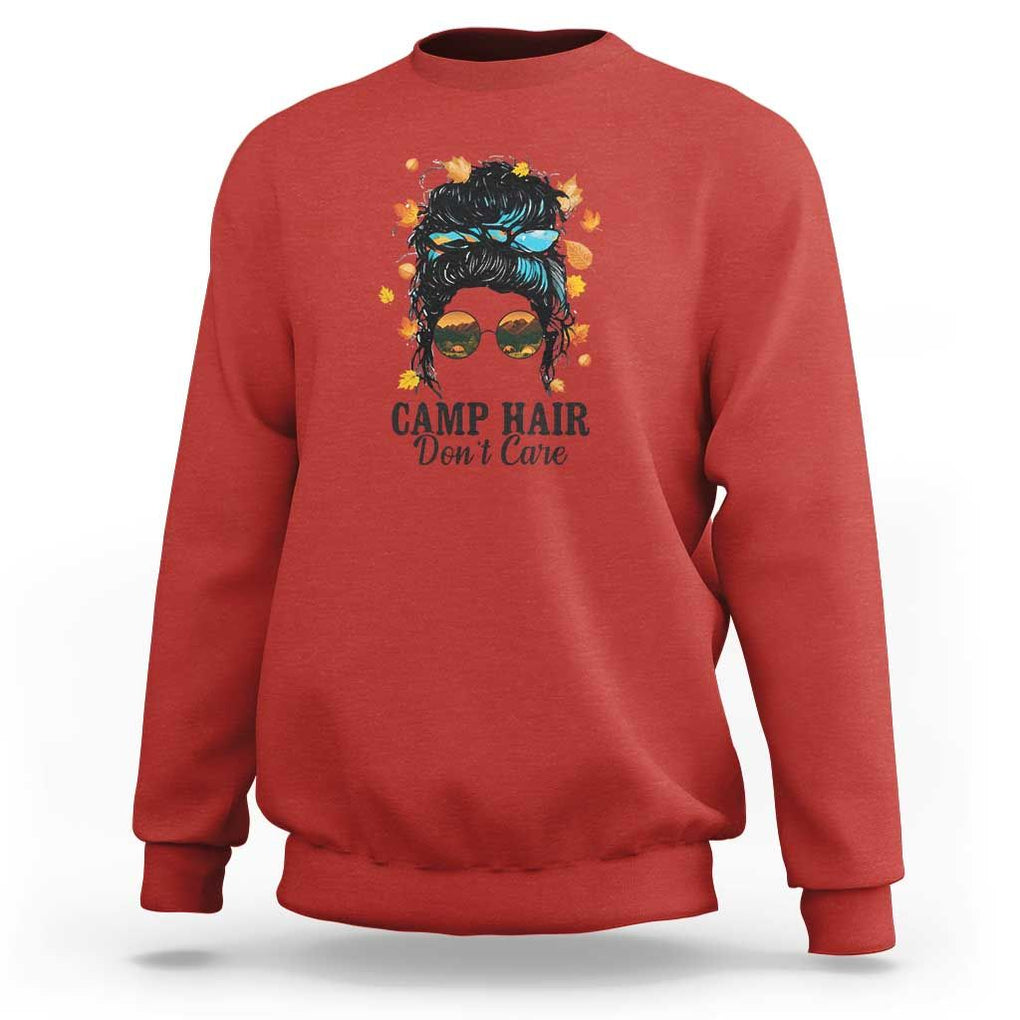 Funny Camping Lover Sweatshirt Camp Hair Don't Care Messy Bun Camper TS11 Red Print Your Wear
