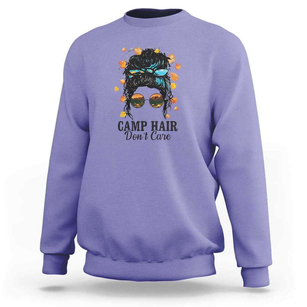 Funny Camping Lover Sweatshirt Camp Hair Don't Care Messy Bun Camper TS11 Violet Print Your Wear